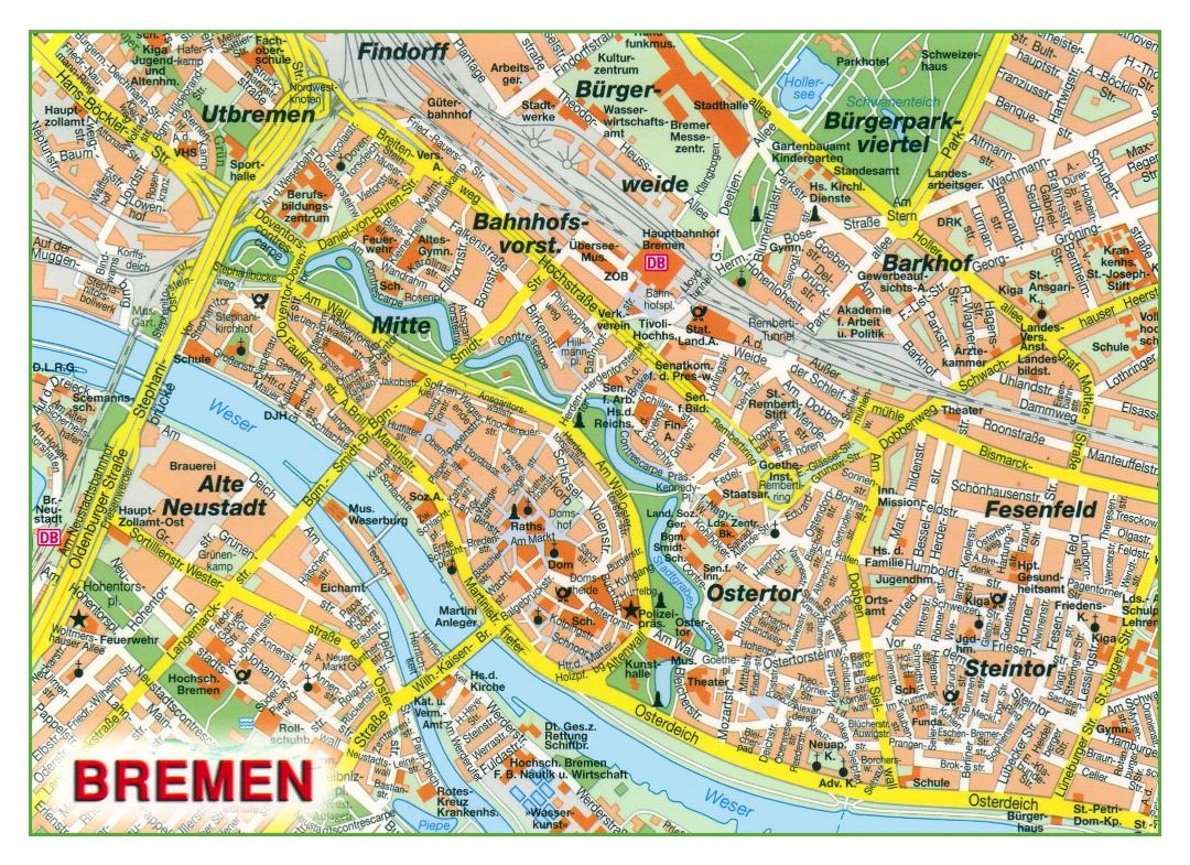 Gran mapa detallado de la parte central de Bremen