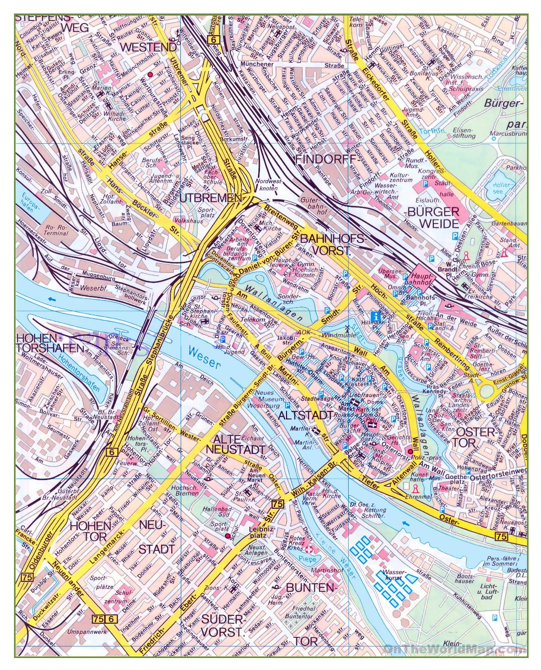 Gran mapa detallado de la parte central de la ciudad de Bremen