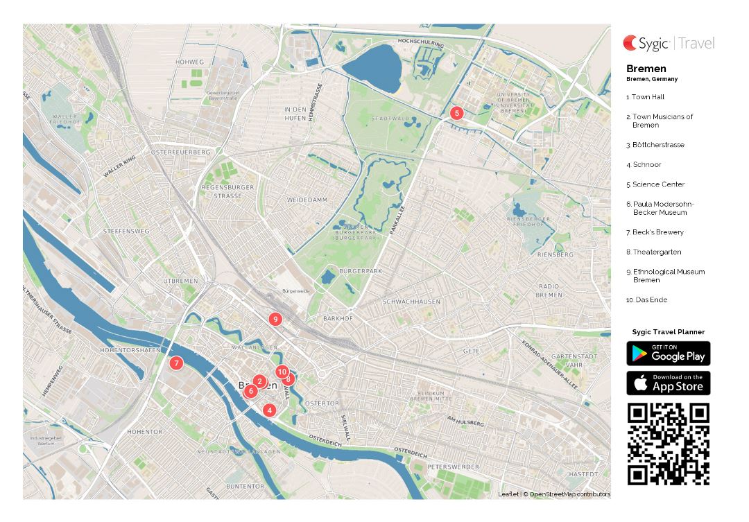 Gran mapa turístico de la parte central de la ciudad de Bremen