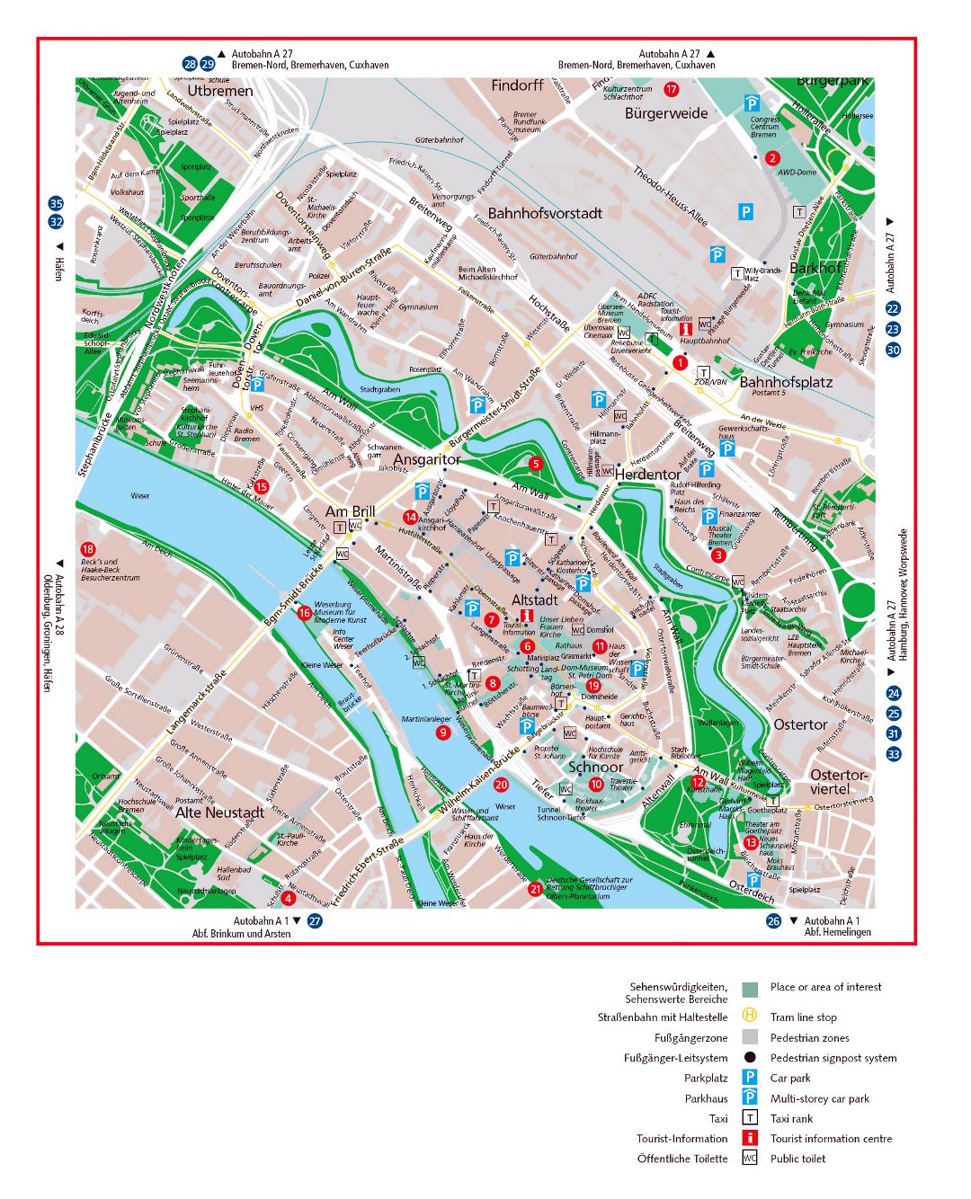 Mapa de la detallada grande de la ciudad de Bremen