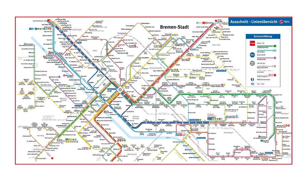 Mapa grande de transporte público de la ciudad de Bremen