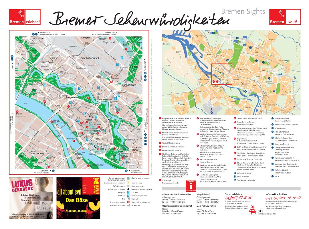 Mapa grande turística detallada de la ciudad de Bremen