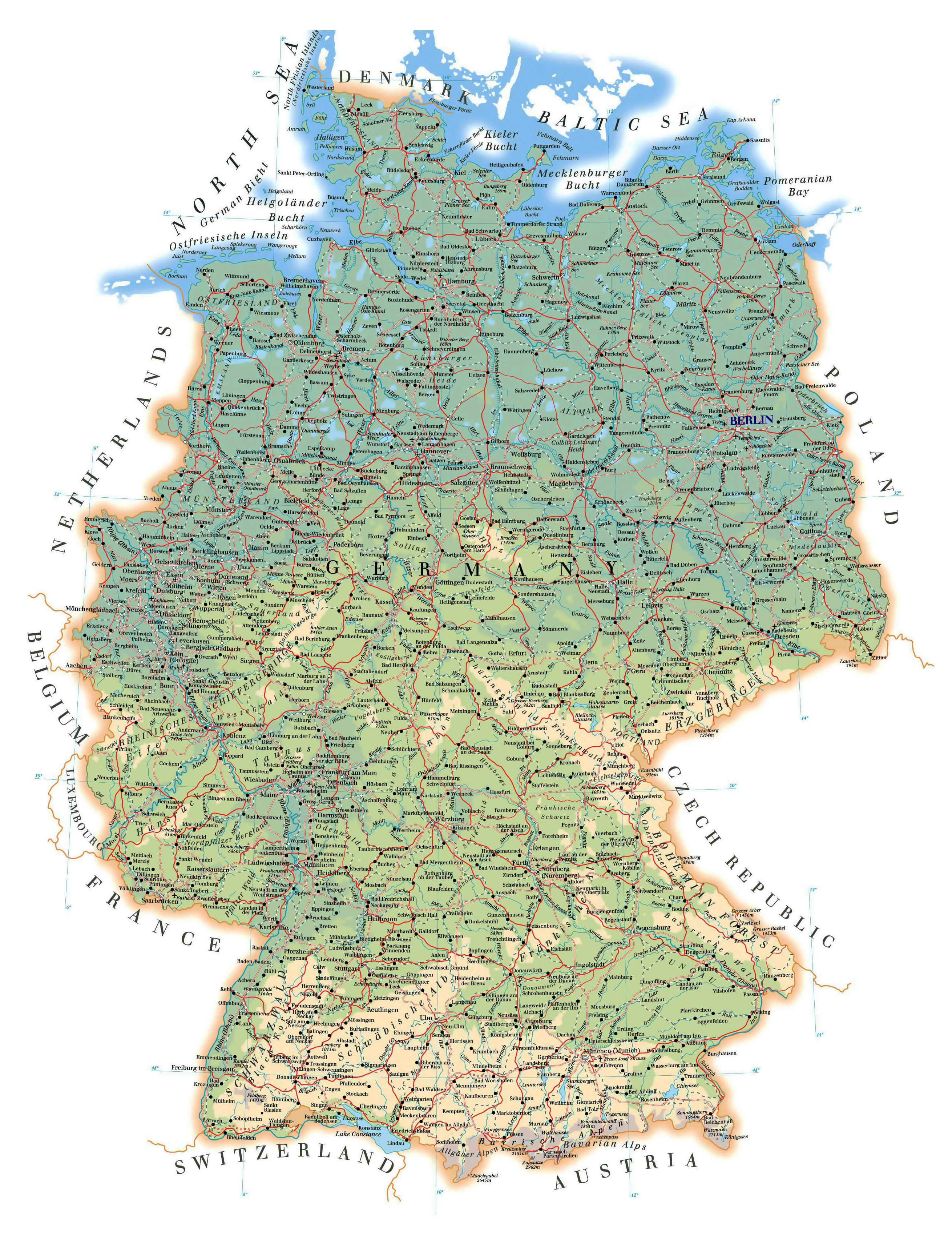 Mapa detallado de Alemania