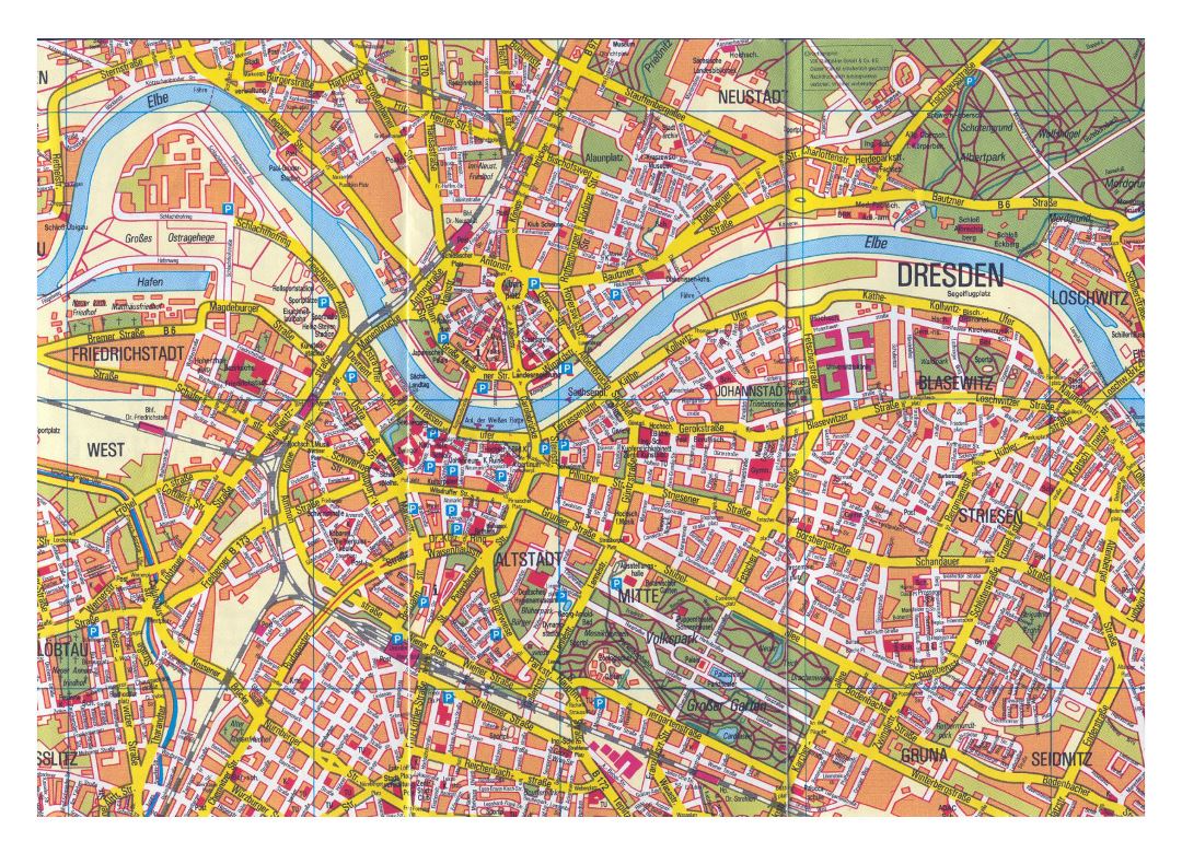 Calles gran mapa de la ciudad de Dresde