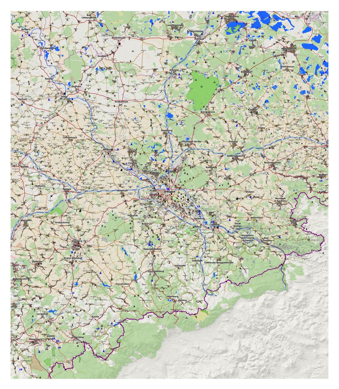 Gran mapa detallado de Dresden y sus alrededores