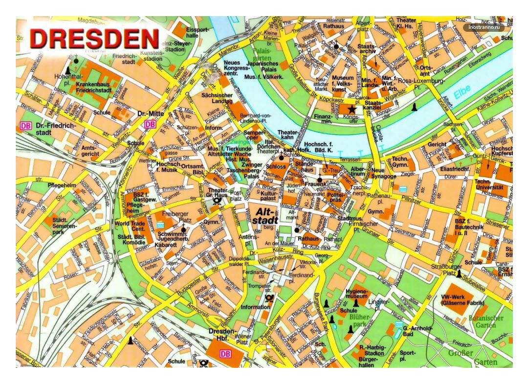 Gran mapa detallado de la parte central de la ciudad de Dresde