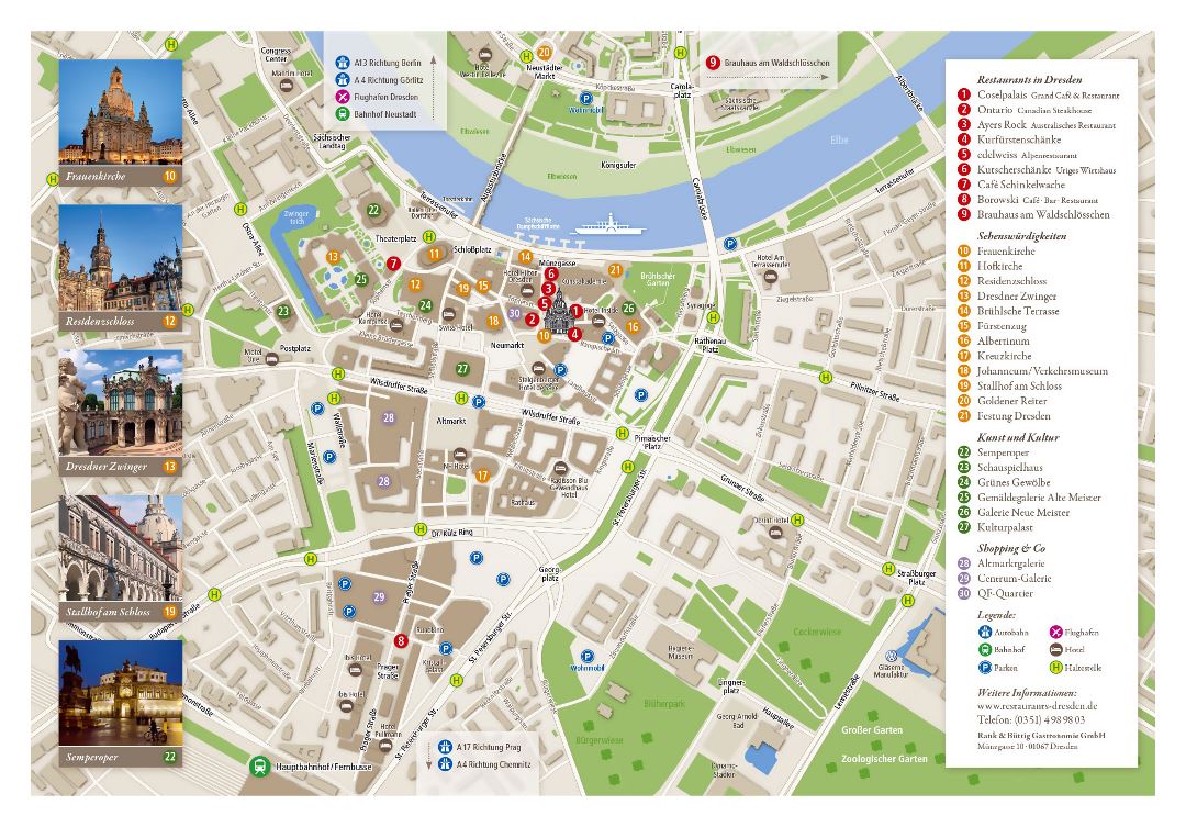 Gran mapa turístico de la parte central de la ciudad de Dresde