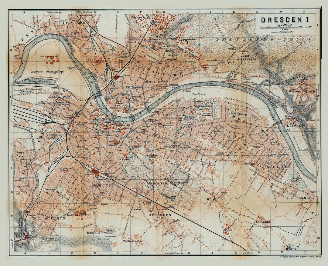Mapa grande antiguo de Dresden - 1910