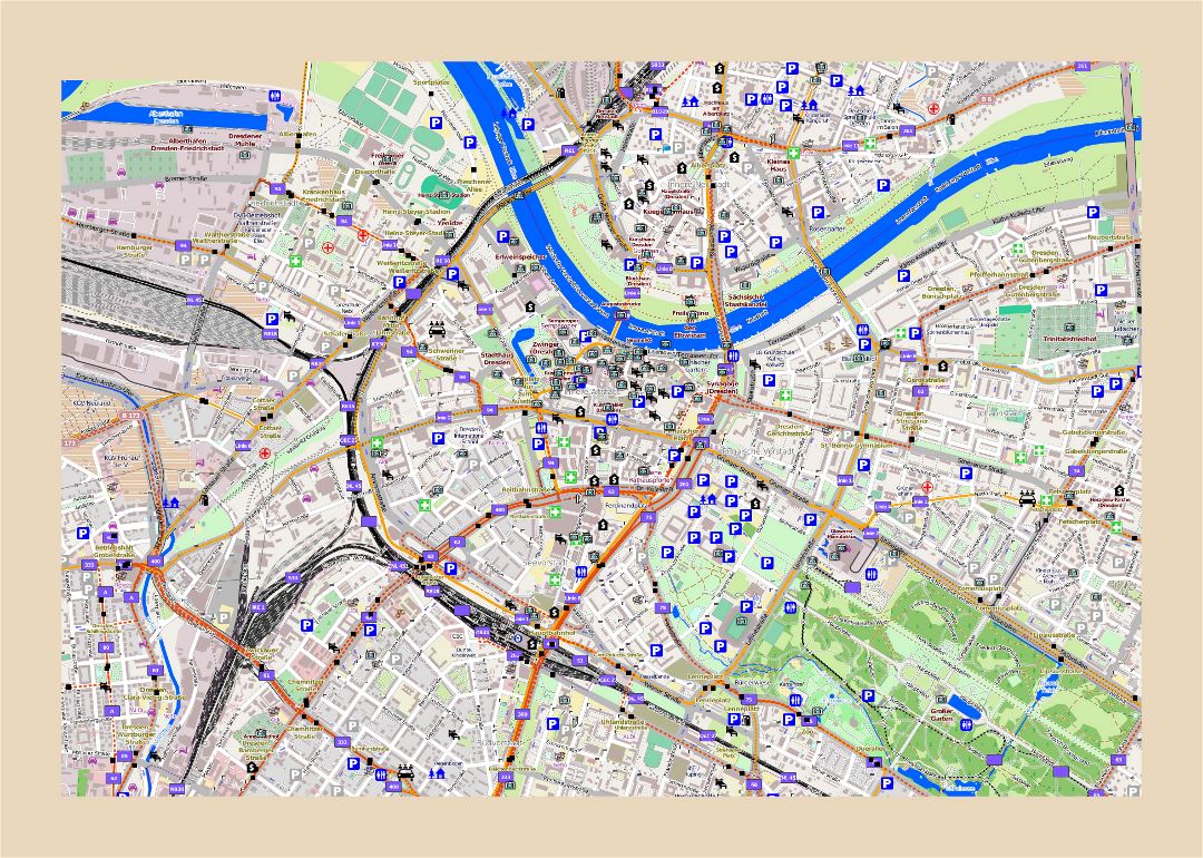 Mapa grande de Dresde, con otras marcas