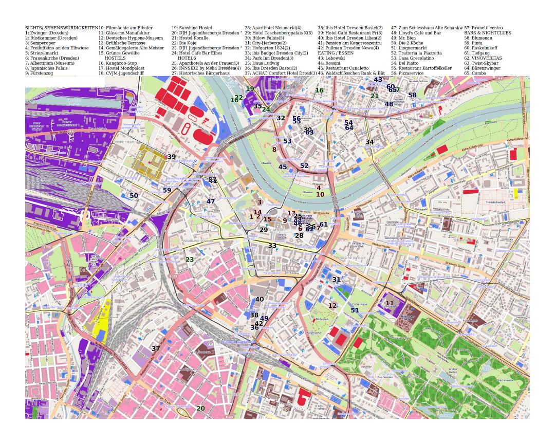 Mapa grande turística detallada de Dresden