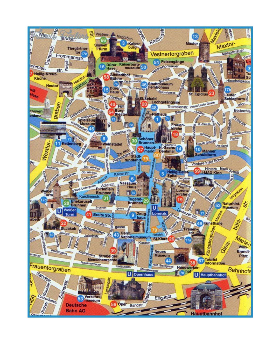 Mapa turístico detallada de la parte central de la ciudad de Dresde