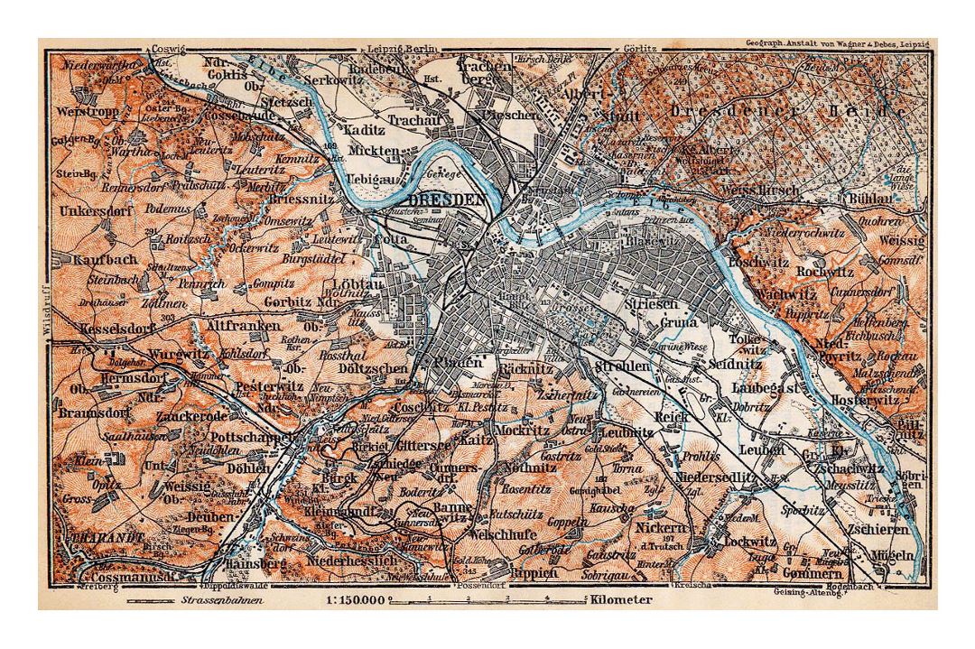 Viejo mapa detallado de Dresden y sus alrededores - 1910