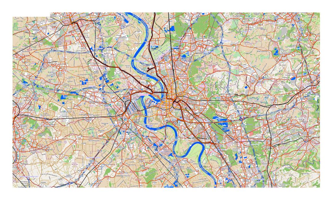 Gran mapa detallado de la ciudad de Dusseldorf con otras marcas