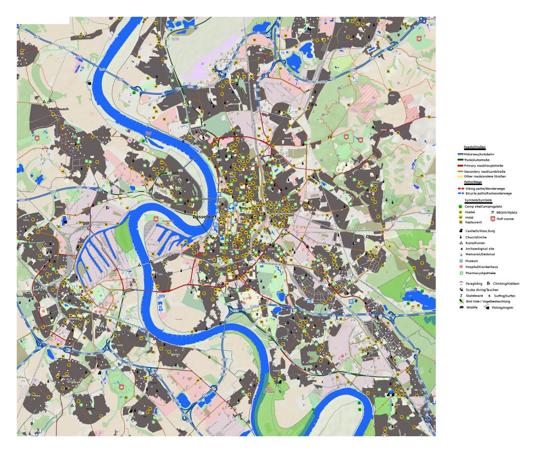 Gran mapa detallado de la ciudad de Dusseldorf