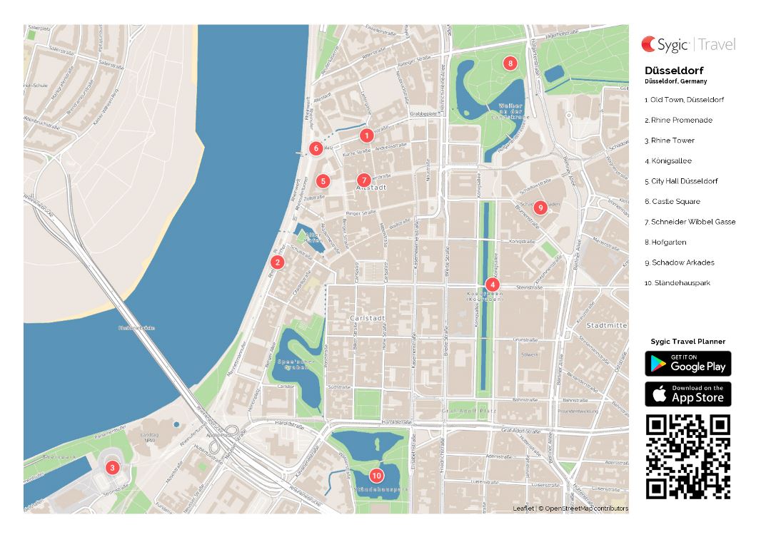 Mapa de la grande de la parte central de la ciudad de Dusseldorf