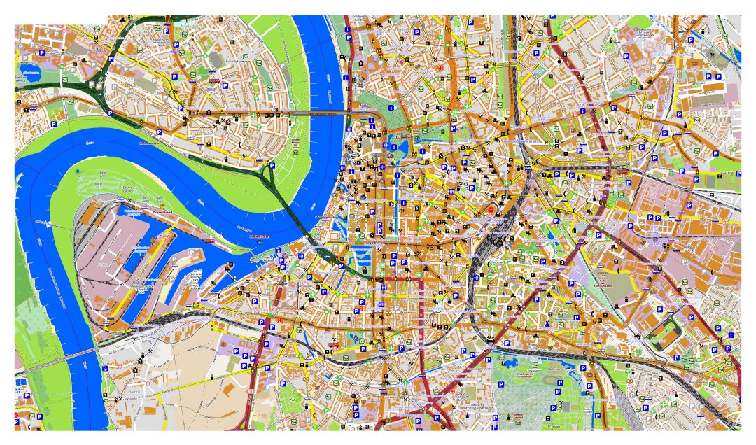 Mapa grande de Dusseldorf con otras marcas