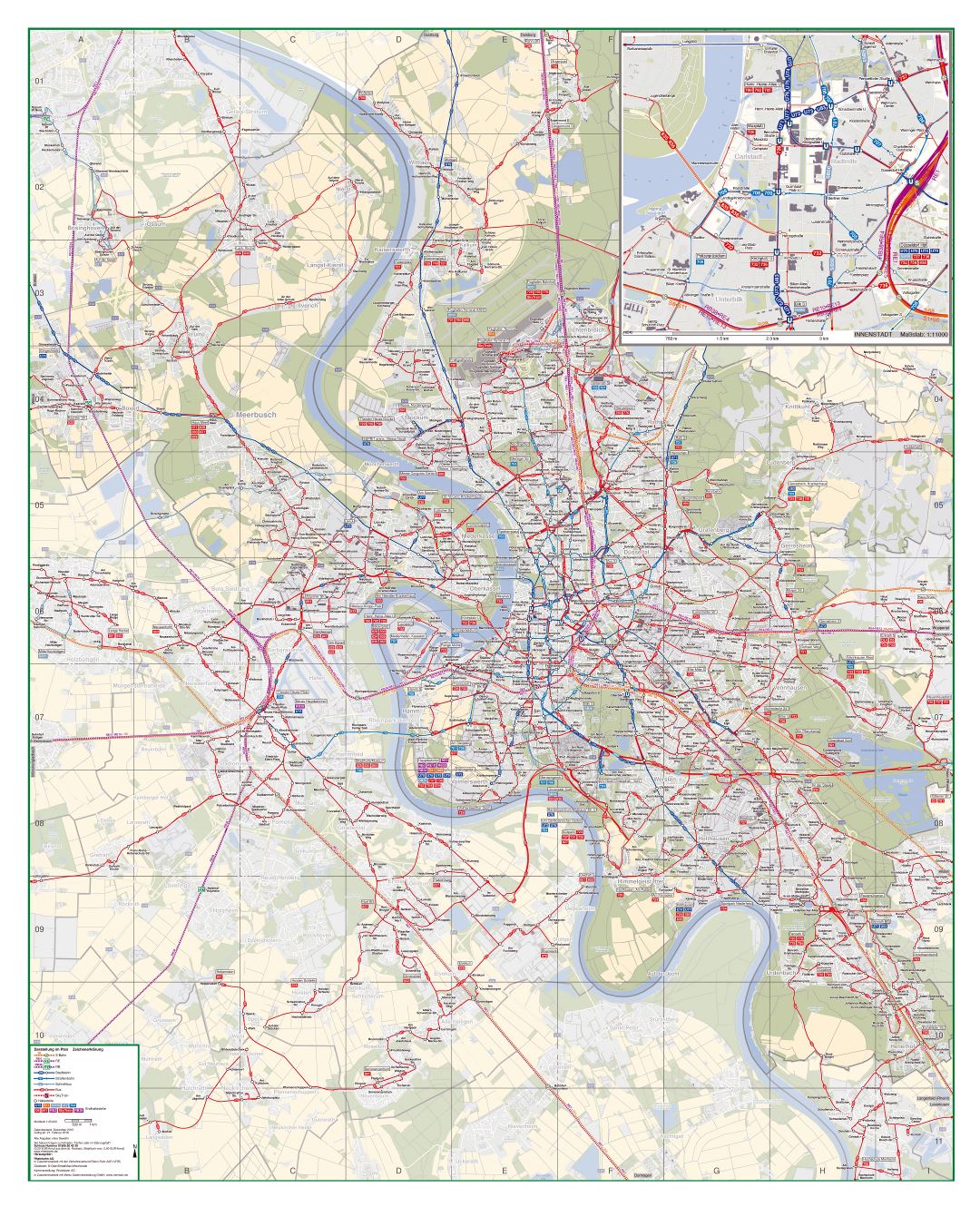 Mapa grande escala de transporte de la ciudad de Dusseldorf
