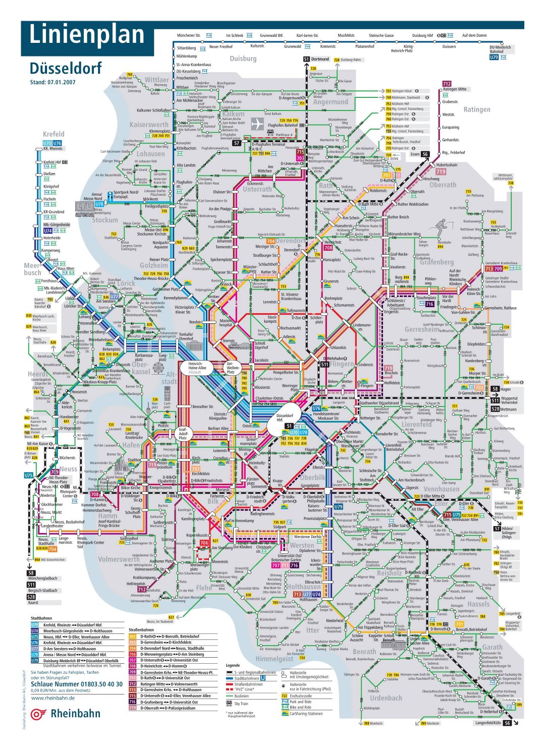 Mapa grande transporte público detallado de la ciudad de Dusseldorf