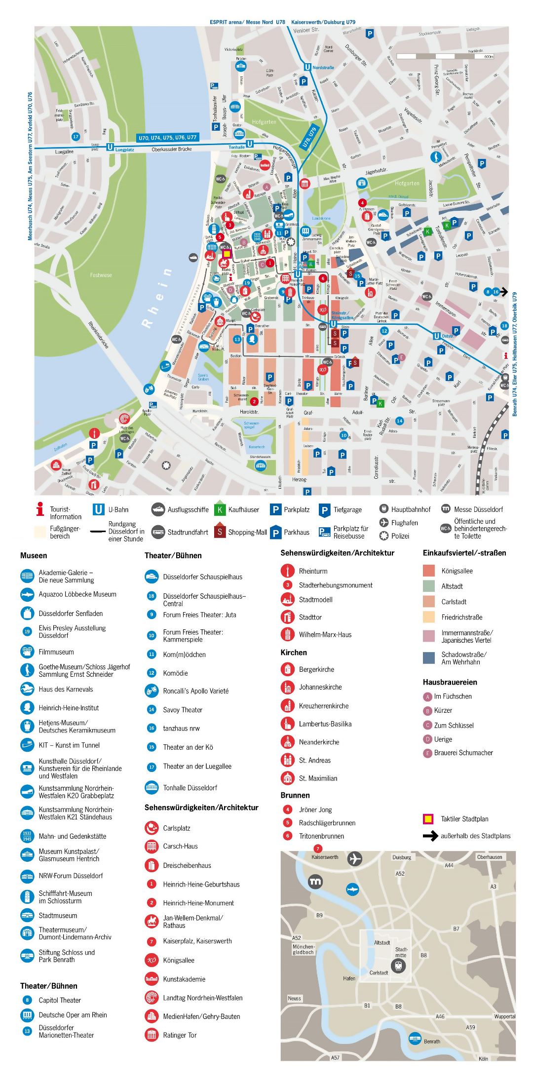 Mapa grande turística detallada de la ciudad de Dusseldorf