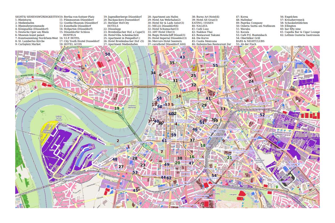 Mapa grande turístico de Dusseldorf