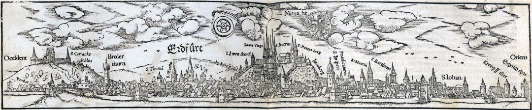 Gran detalle antiguo viejo vista panorámica de la ciudad de Erfurt - 1550