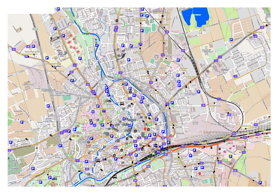 Gran mapa de Erfurt con otras marcas