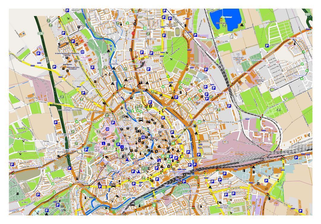 Gran mapa de la ciudad de Erfurt con otras marcas