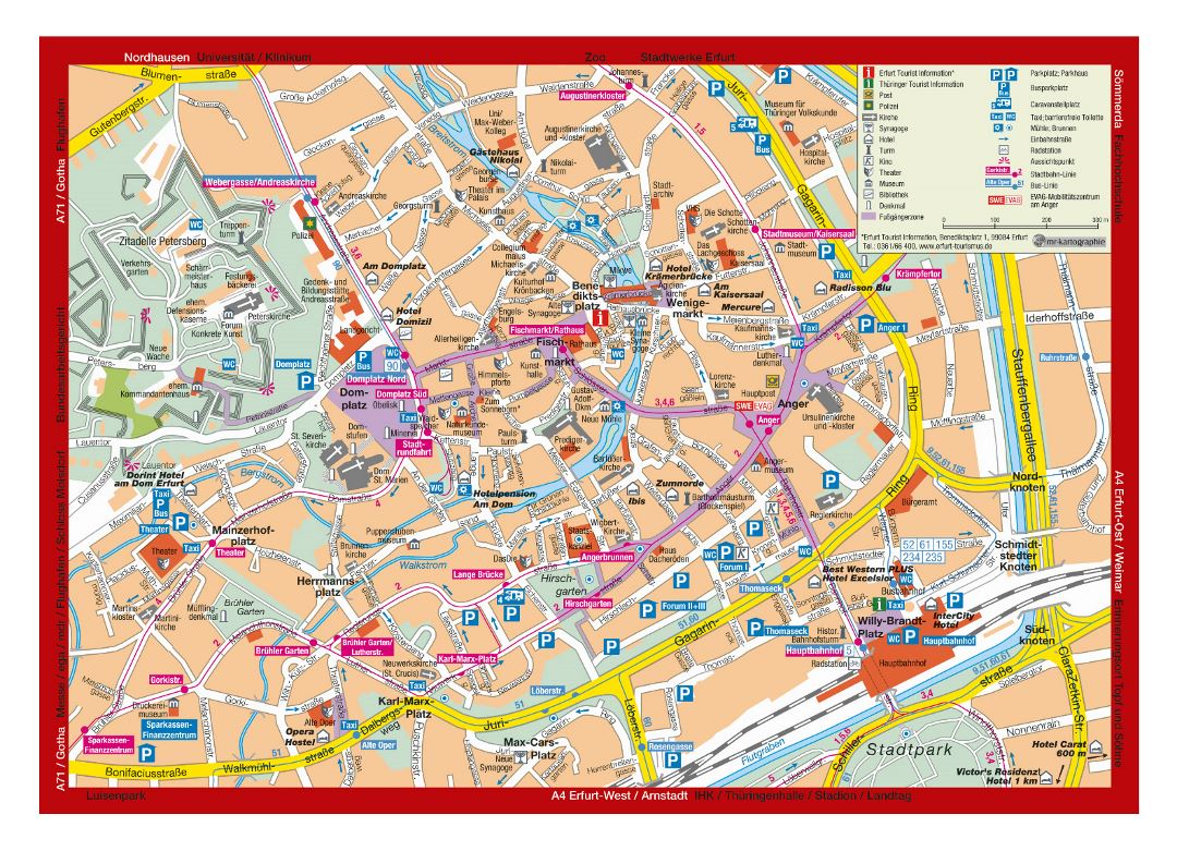 Gran mapa turístico de la parte central de Erfurt