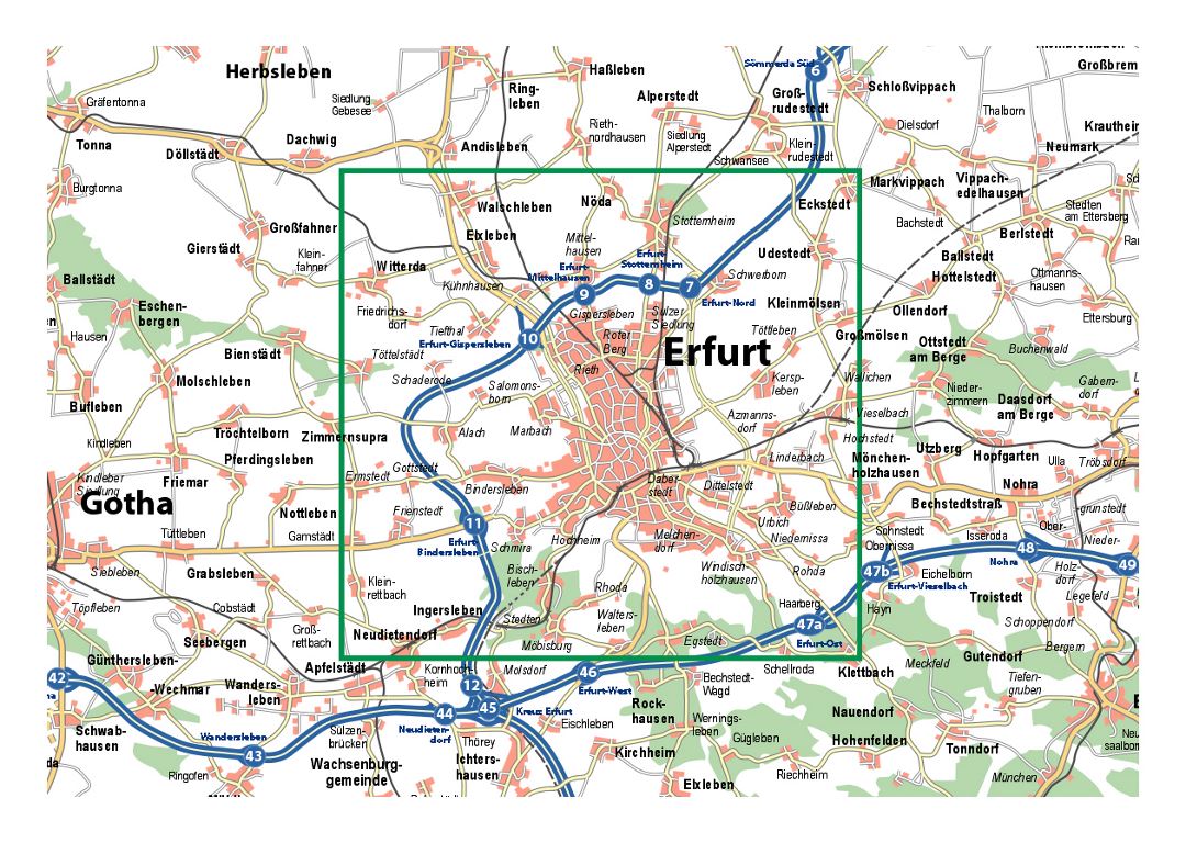 Mapa detallado de su entorno y Erfurt