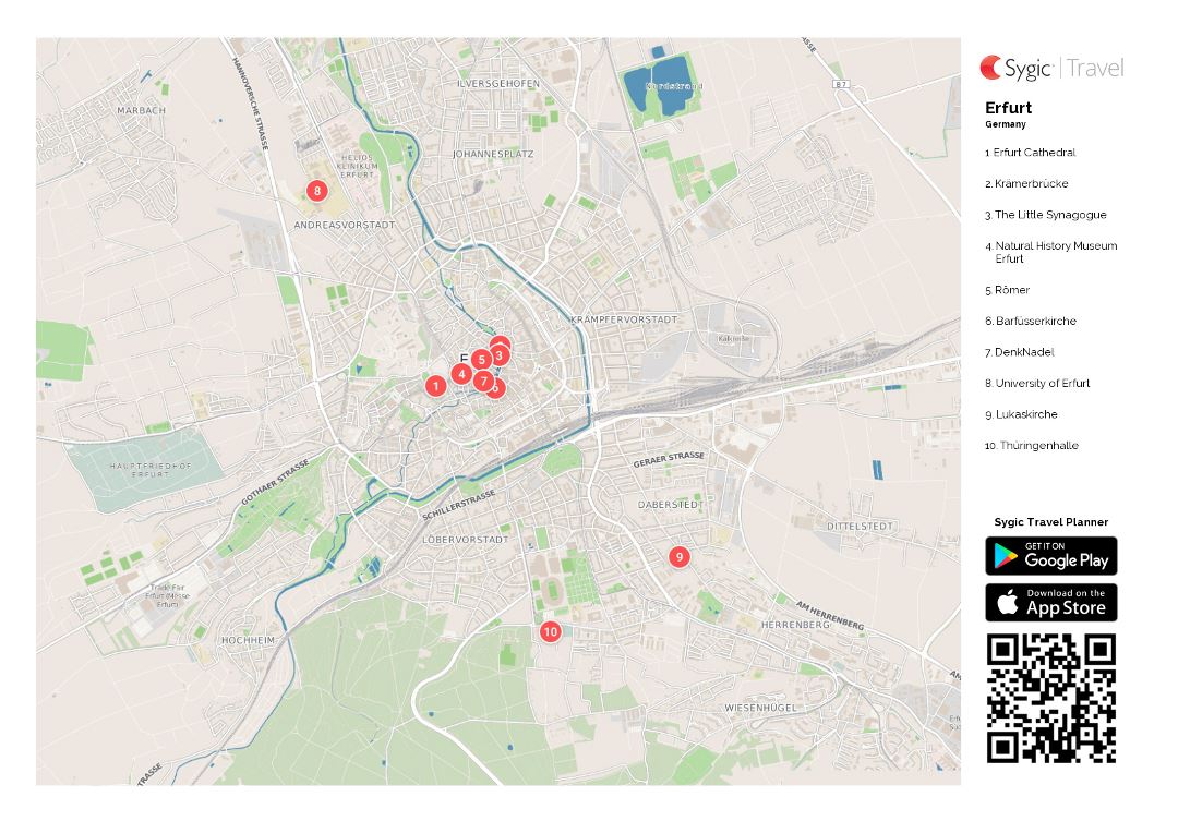 Mapa grande turística detallada de la ciudad de Erfurt