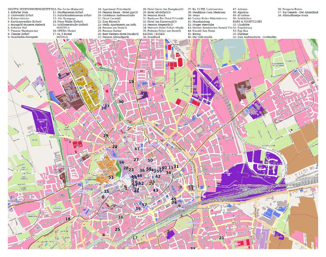 Mapa grande turístico de la ciudad de Erfurt