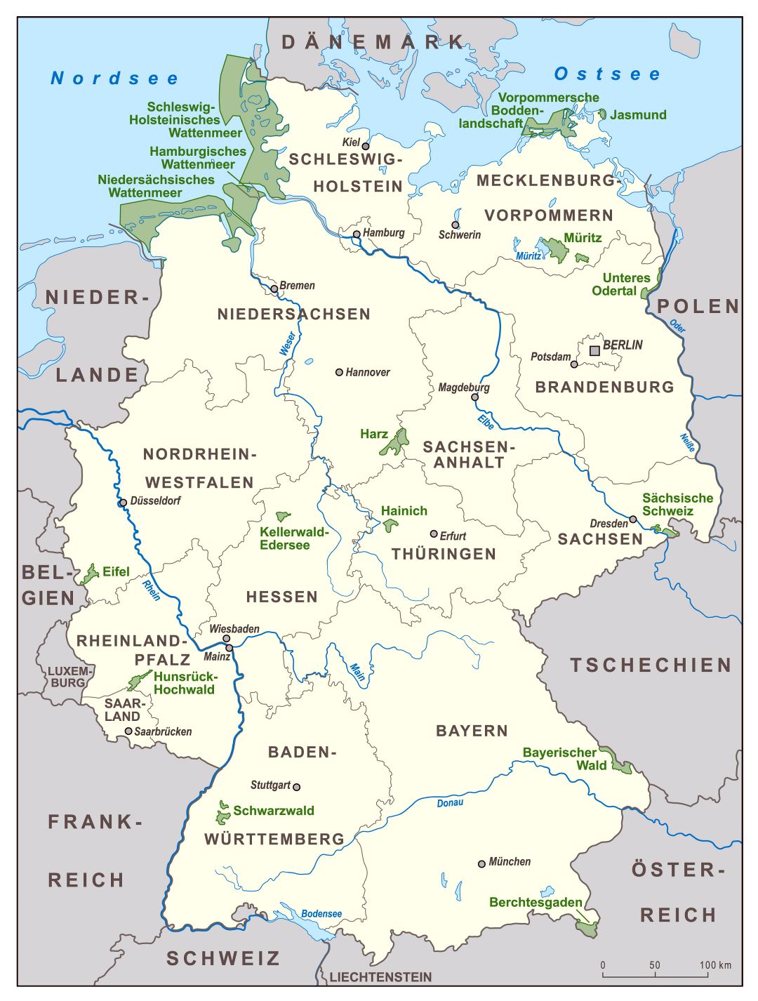 Gran escala parques nacionales mapa de Alemania