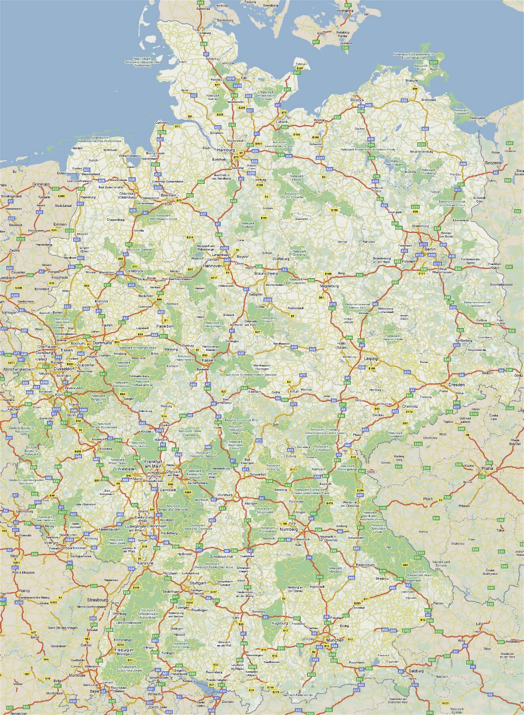 Gran hoja de ruta detallada de Alemania con las ciudades