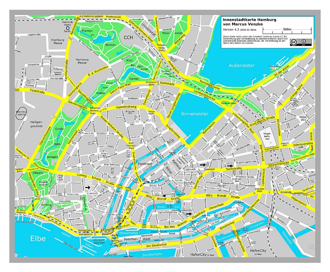 Gran hoja de ruta detallada de la ciudad de Hamburgo