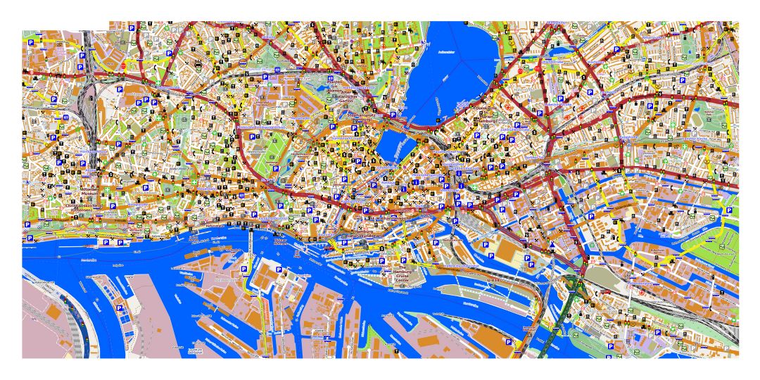 Gran mapa de la ciudad de Hamburgo con otras marcas