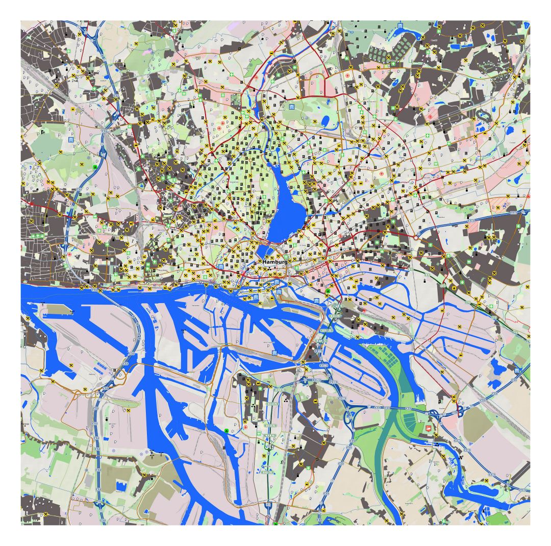 Gran mapa detallado de la ciudad de Hamburgo y sus alrededores con otras marcas