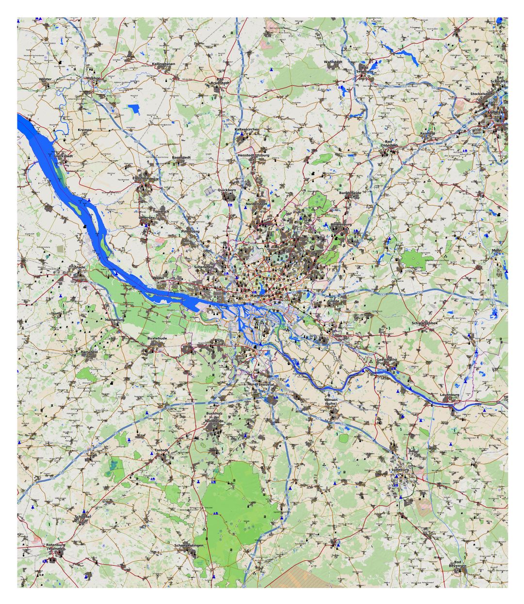 Gran mapa detallado de la ciudad y sus alrededores zona de Hamburgo
