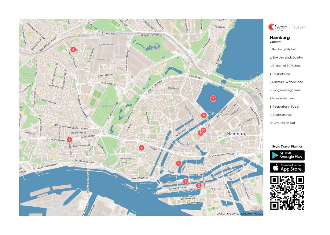 Mapa de la grande de la parte central de la ciudad de Hamburgo