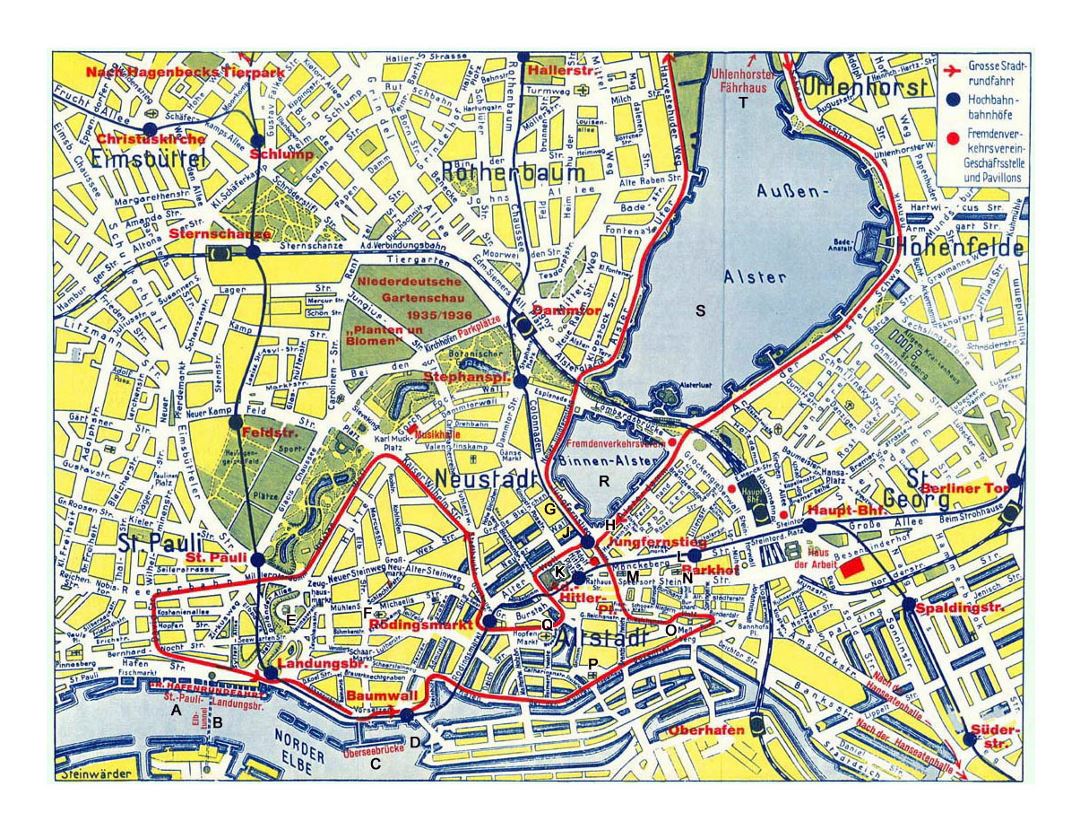 Mapa detallado de la parte central de la ciudad de Hamburgo
