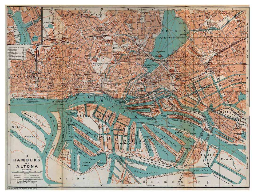 Mapa grande antigua detallada de Hamburgo - 1910