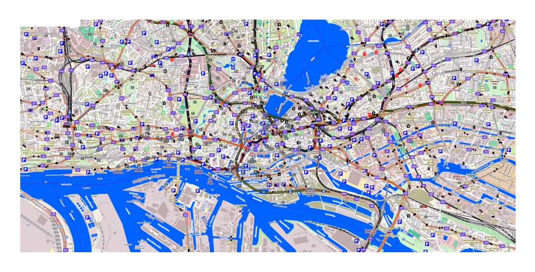 Mapa grande de Hamburgo, con otras marcas