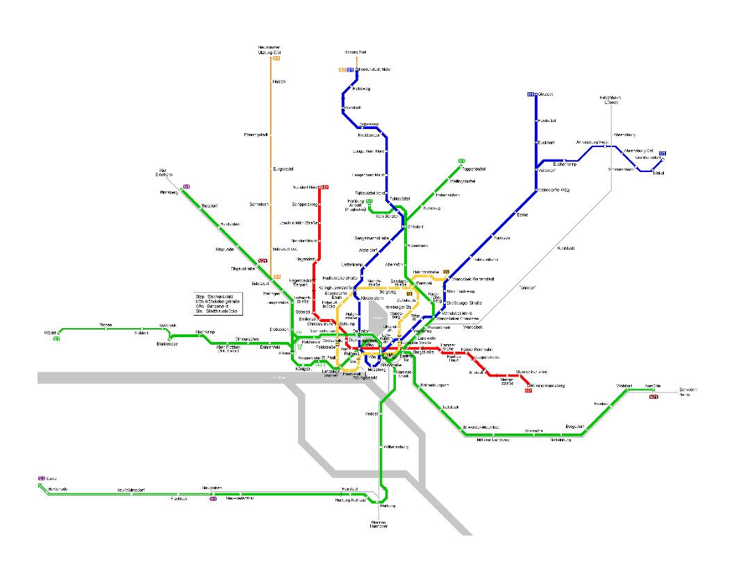Mapa grande de metro de la ciudad de Hamburgo