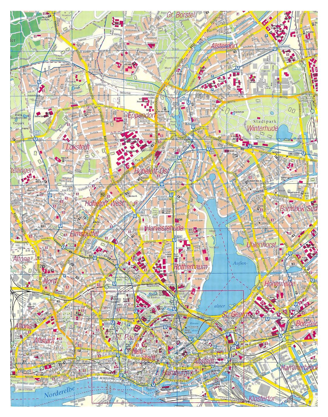 Mapa grande detallados de calles de la ciudad de Hamburgo