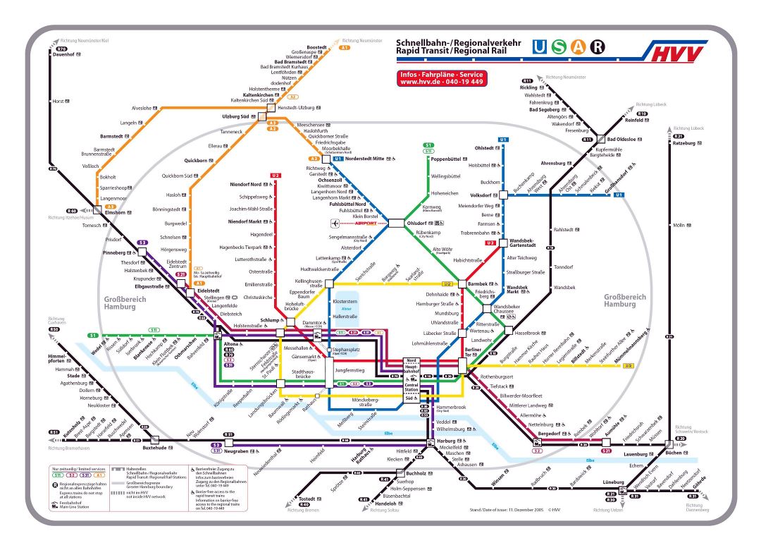 Mapa grande ferroviario detallada de la ciudad de Hamburgo