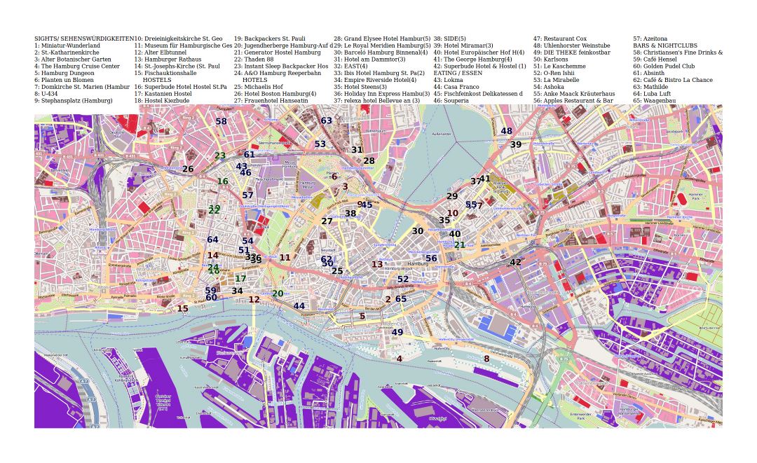 Mapa grande turística detallada de la ciudad de Hamburgo