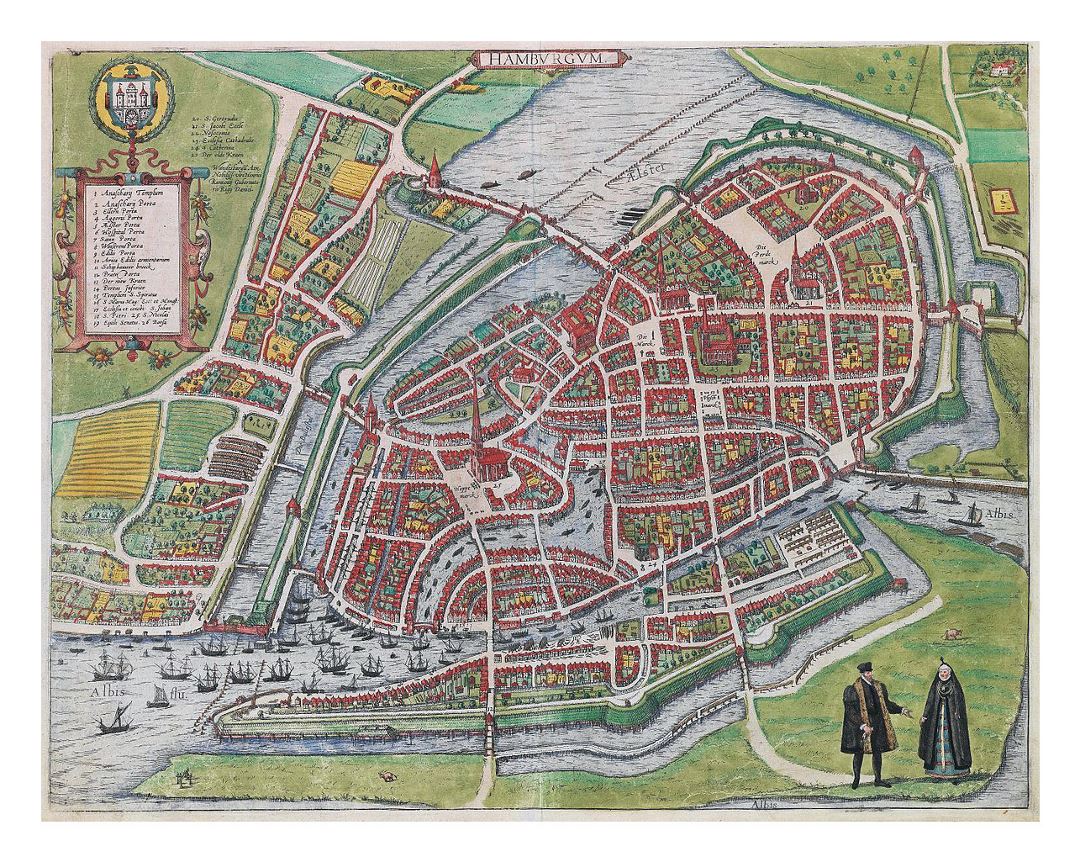 Viejo mapa detallado de la ciudad de Hamburgo - 1590