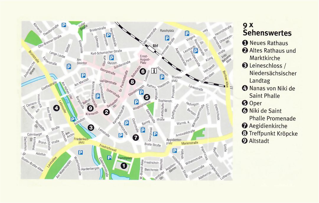 Mapa de la gran parte de la ciudad central de Hannover