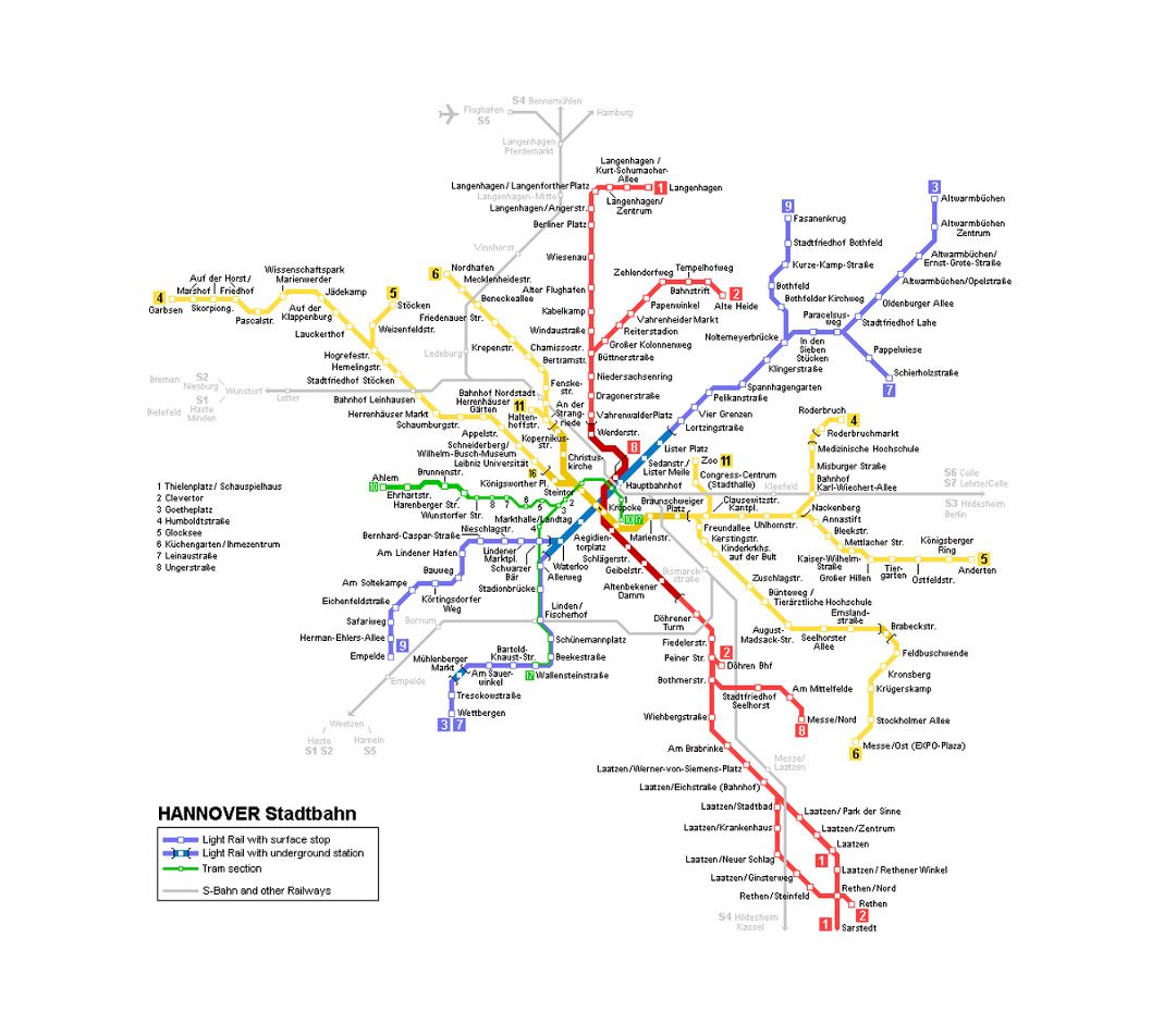 Mapa del metro detallado de la ciudad de Hannover