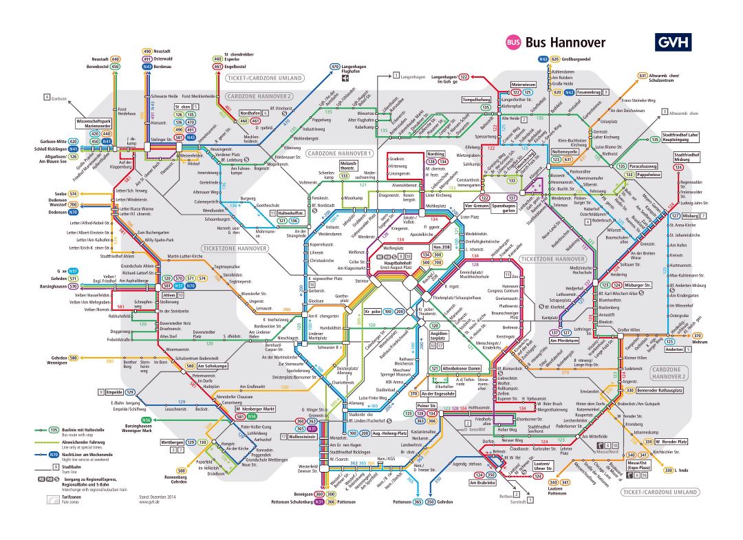 Mapa grande red de autobuses detallada de Hannover