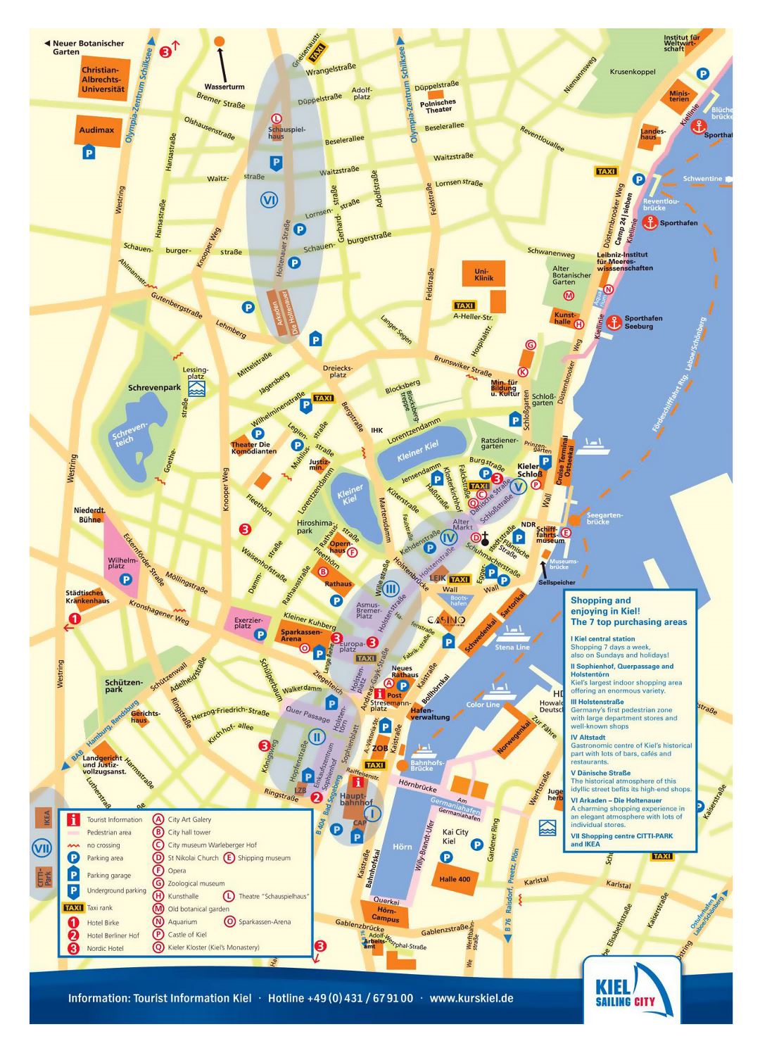 Gran mapa de la detallada de la parte central de la ciudad de Kiel